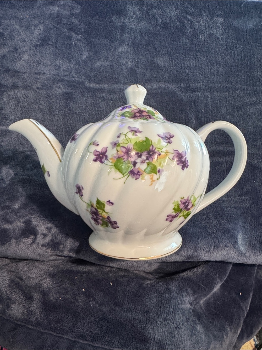 Norcrest Fine China White Porcelain Teapot with Purple Floral Violets